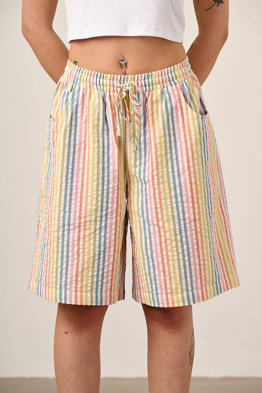 Madero - Cotton Long Shorts in Vintage Rainbow Stripe