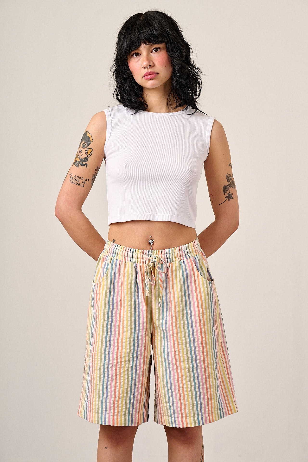 Madero - Cotton Long Shorts in Vintage Rainbow Stripe