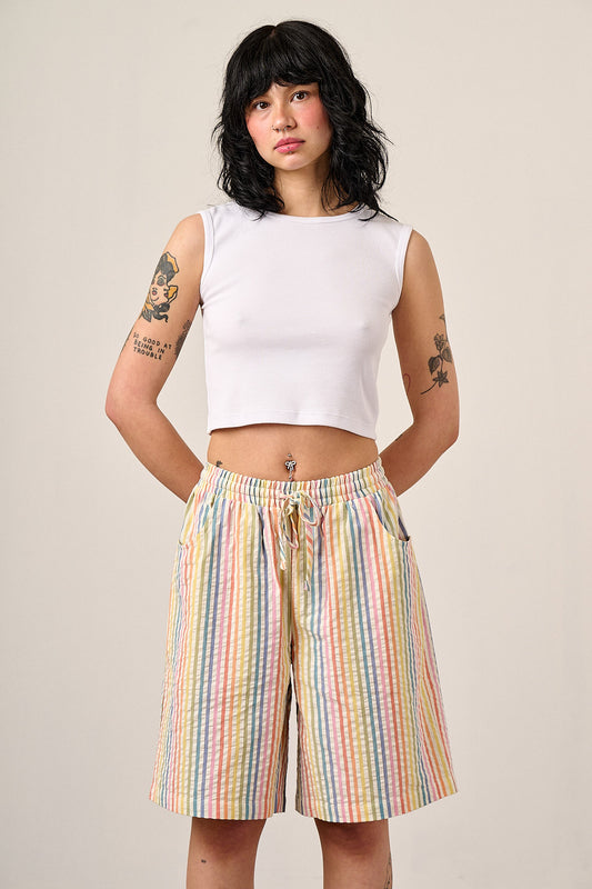 Madero - Cotton Long Shorts in Vintage Rainbow Stripe
