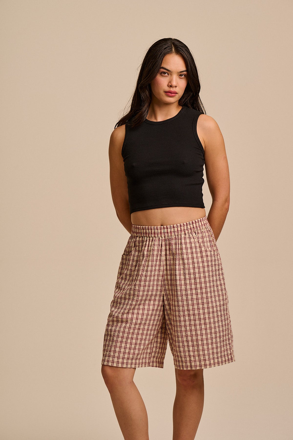 Madero Cotton Shorts Ecru Check