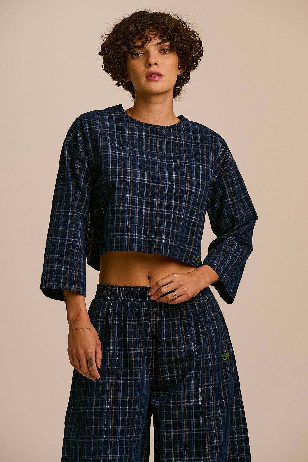 Maisie - Organic Cord Top in Woodland Check