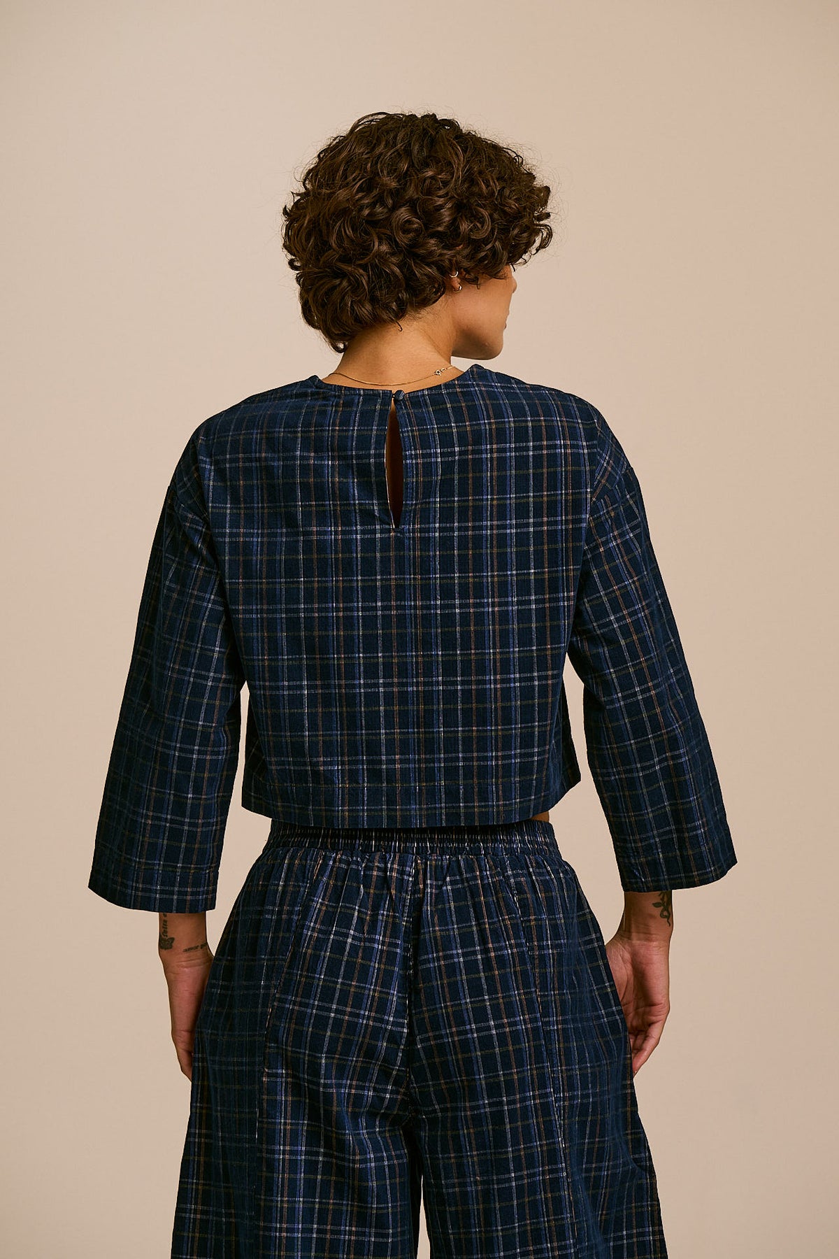 Maisie - Organic Cord Top in Woodland Check