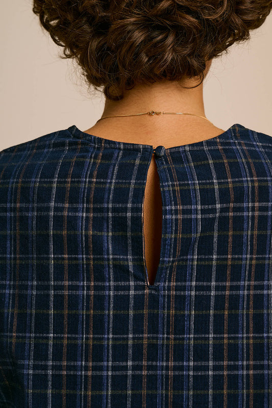 Maisie - Organic Cord Top in Woodland Check