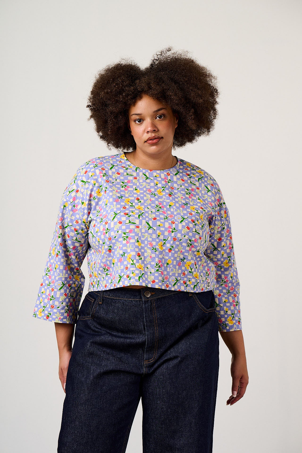 Maisie - Cotton Top in Ditsy Checkerboard Floral