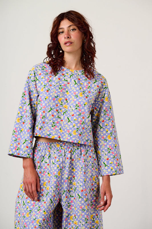 Maisie - Cotton Top in Ditsy Checkerboard Floral