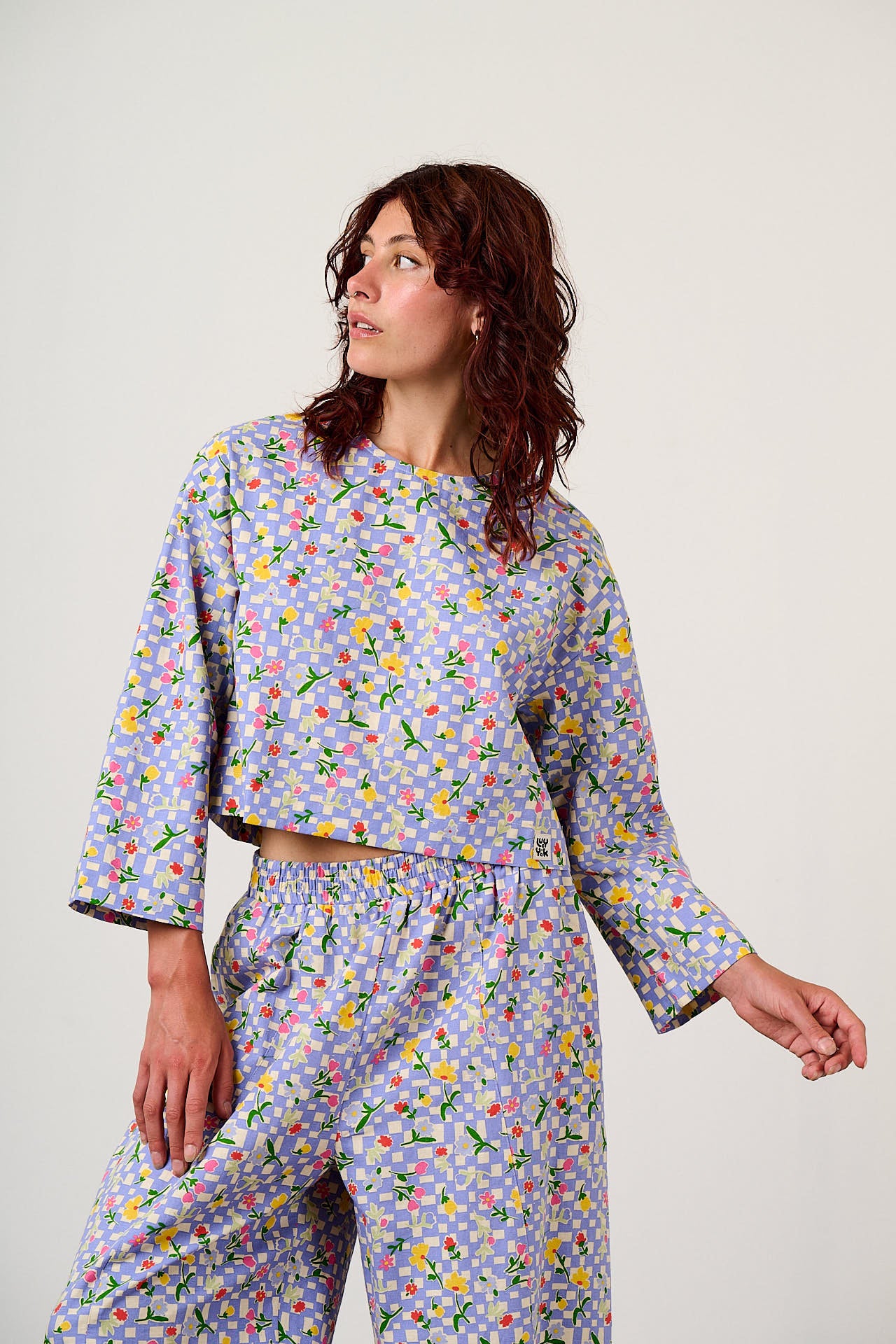 Maisie - Cotton Top in Ditsy Checkerboard Floral