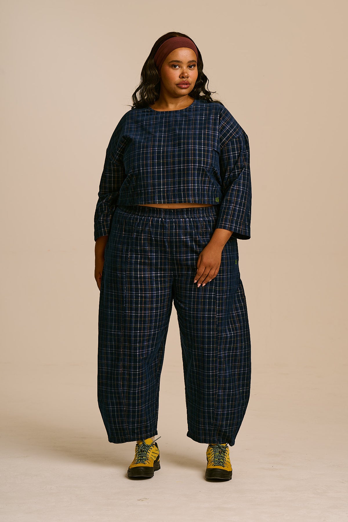 Maisie - Organic Cord Top in Woodland Check