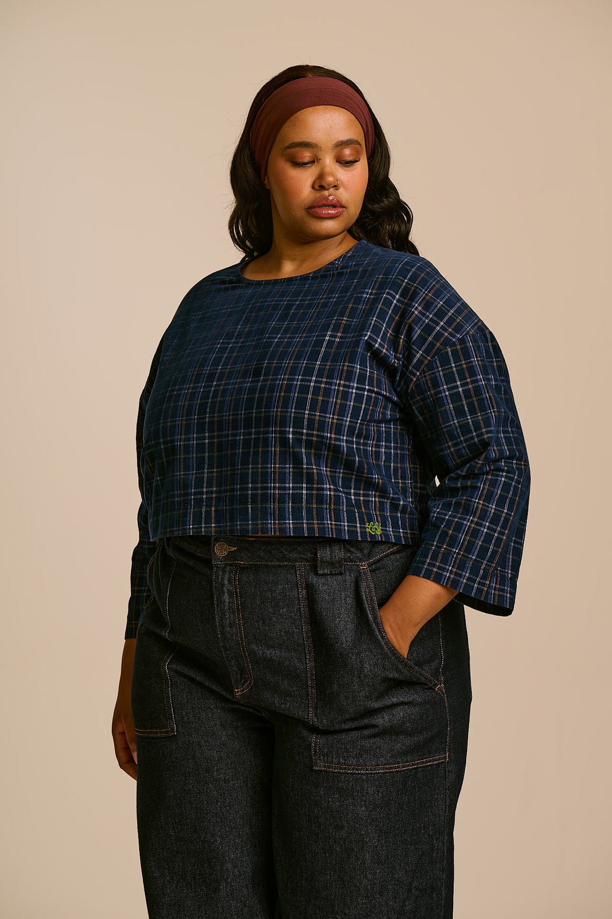 Maisie - Organic Cord Top in Woodland Check