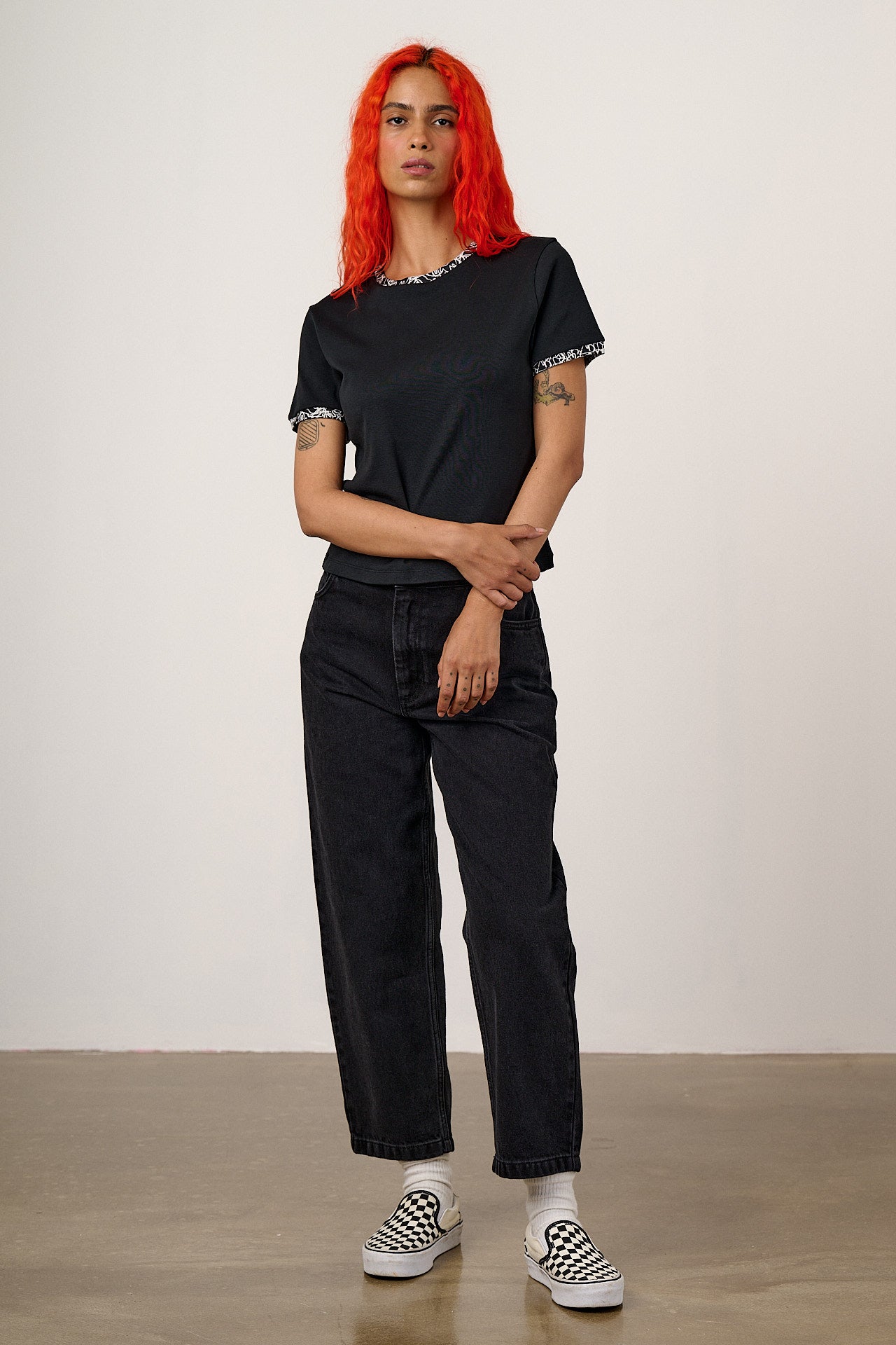 Maya - Organic Cotton Tee in Black Graffiti Trim