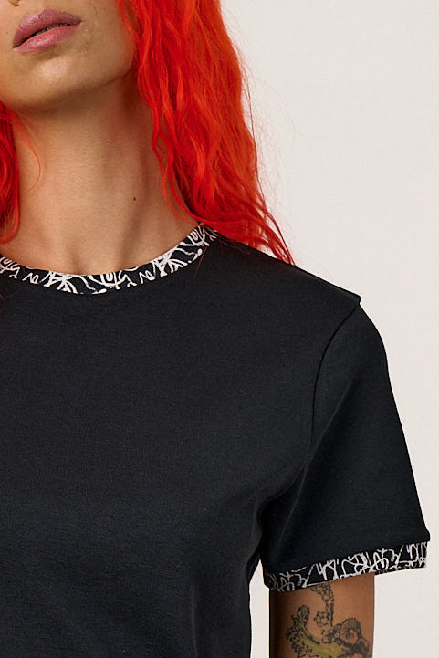 Maya - Organic Cotton Tee in Black Graffiti Trim