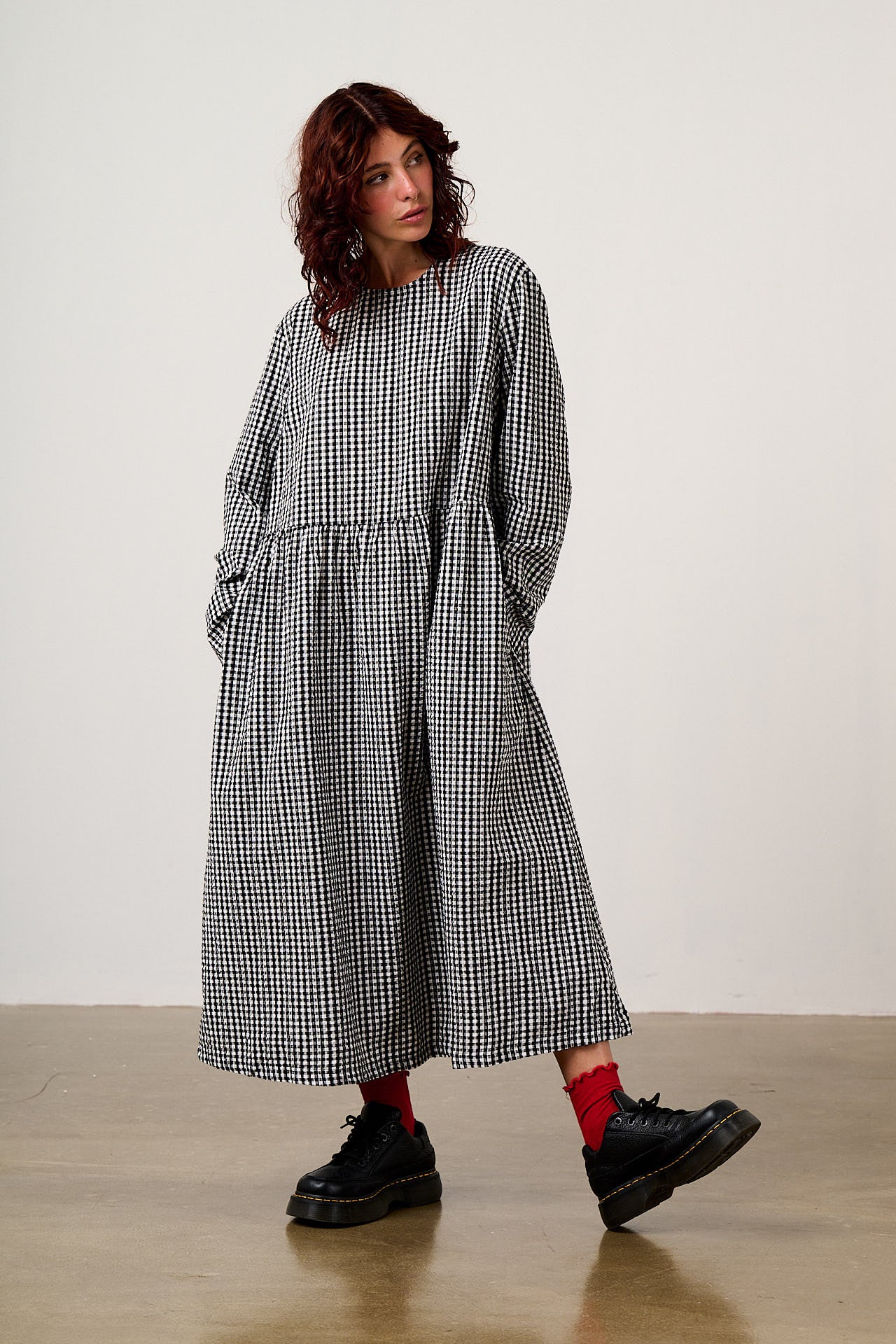 Micah - Midi Dress in Black & White Gingham