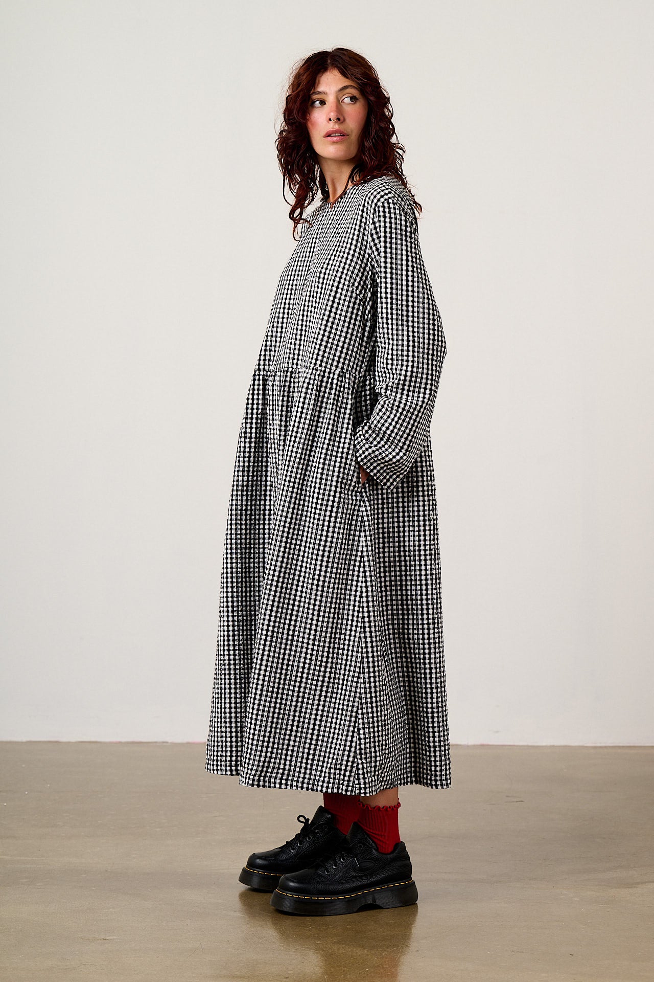 Micah - Midi Dress in Black & White Gingham