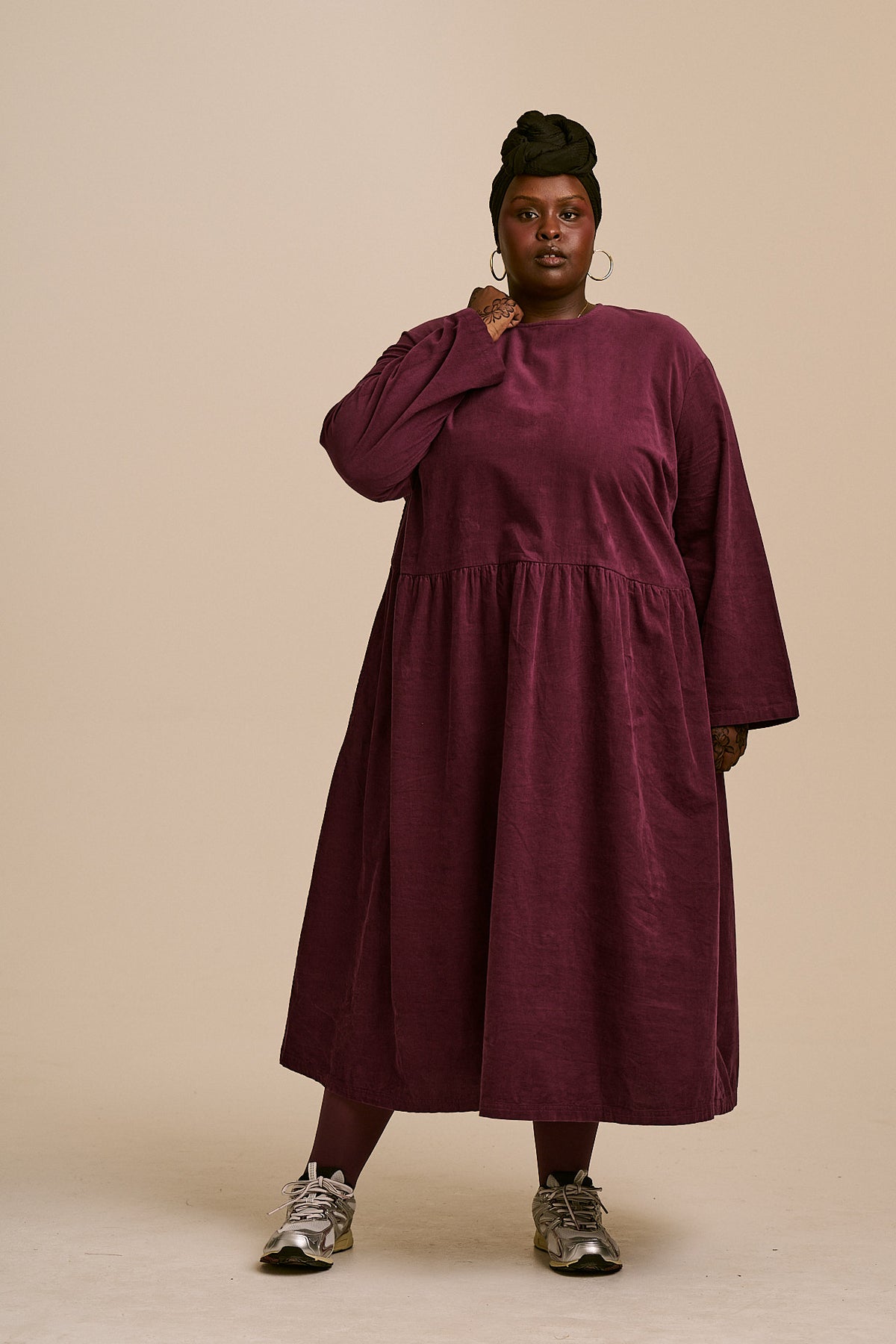 Micah - Organic Corduroy Midi Dress in Grape Wine