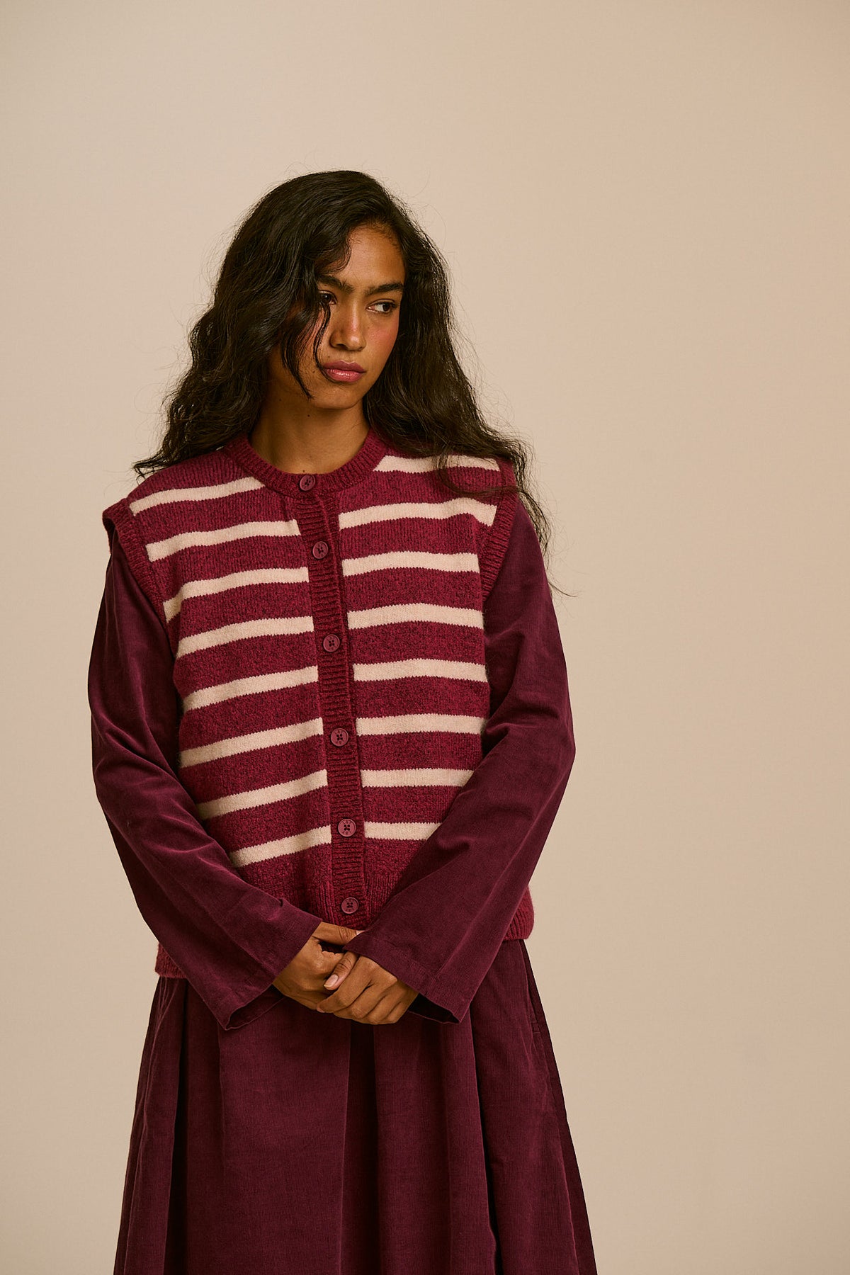 Vivi - Button Up Knitted Vest in Stripe