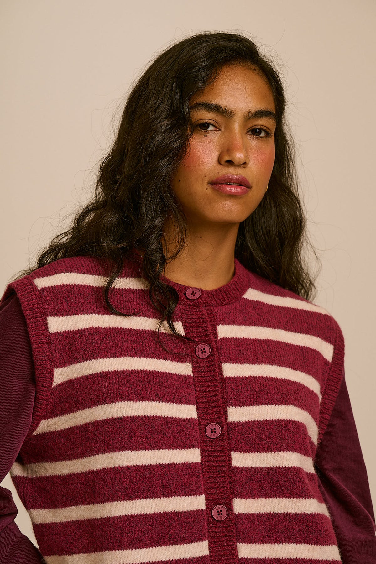 Vivi - Button Up Knitted Vest in Stripe
