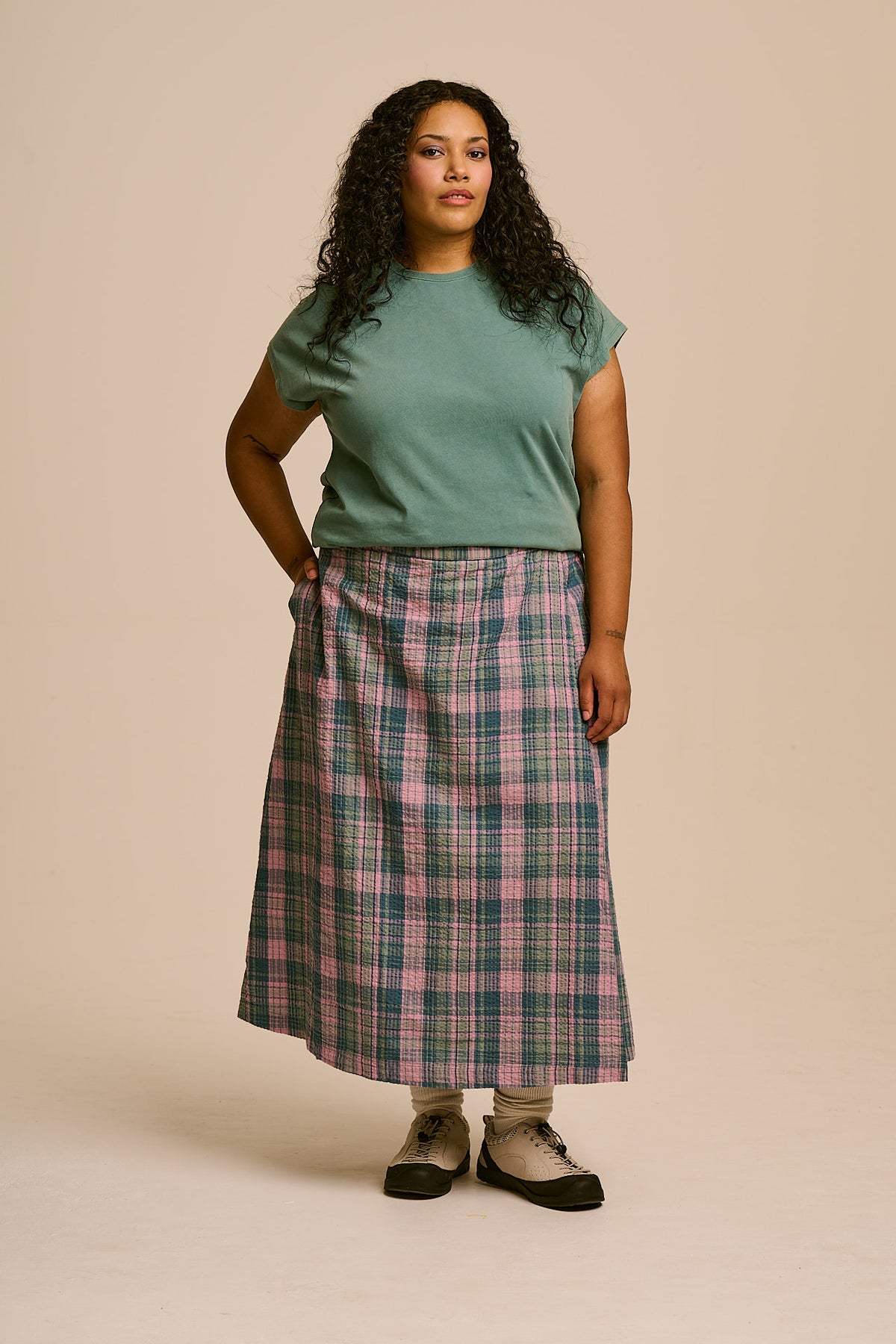 Miley - Cotton Wrap Skirt in Seersucker Palace Check