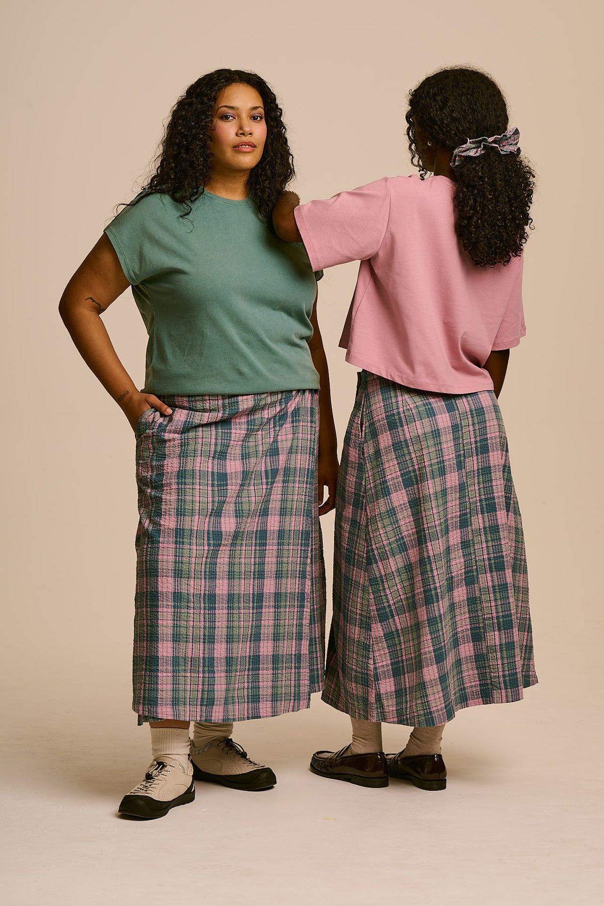 Miley - Cotton Wrap Skirt in Seersucker Palace Check