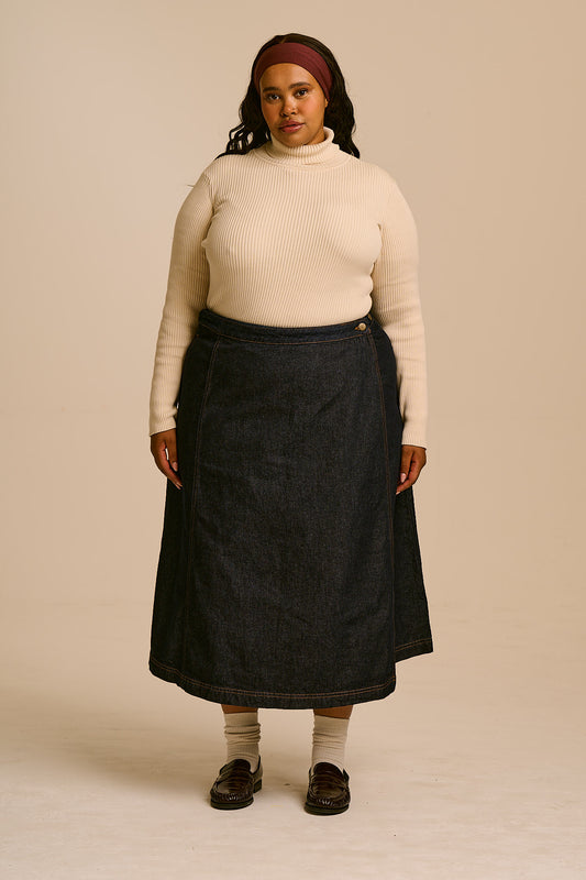 Miley - Denim Wrap Skirt in Indigo Denim