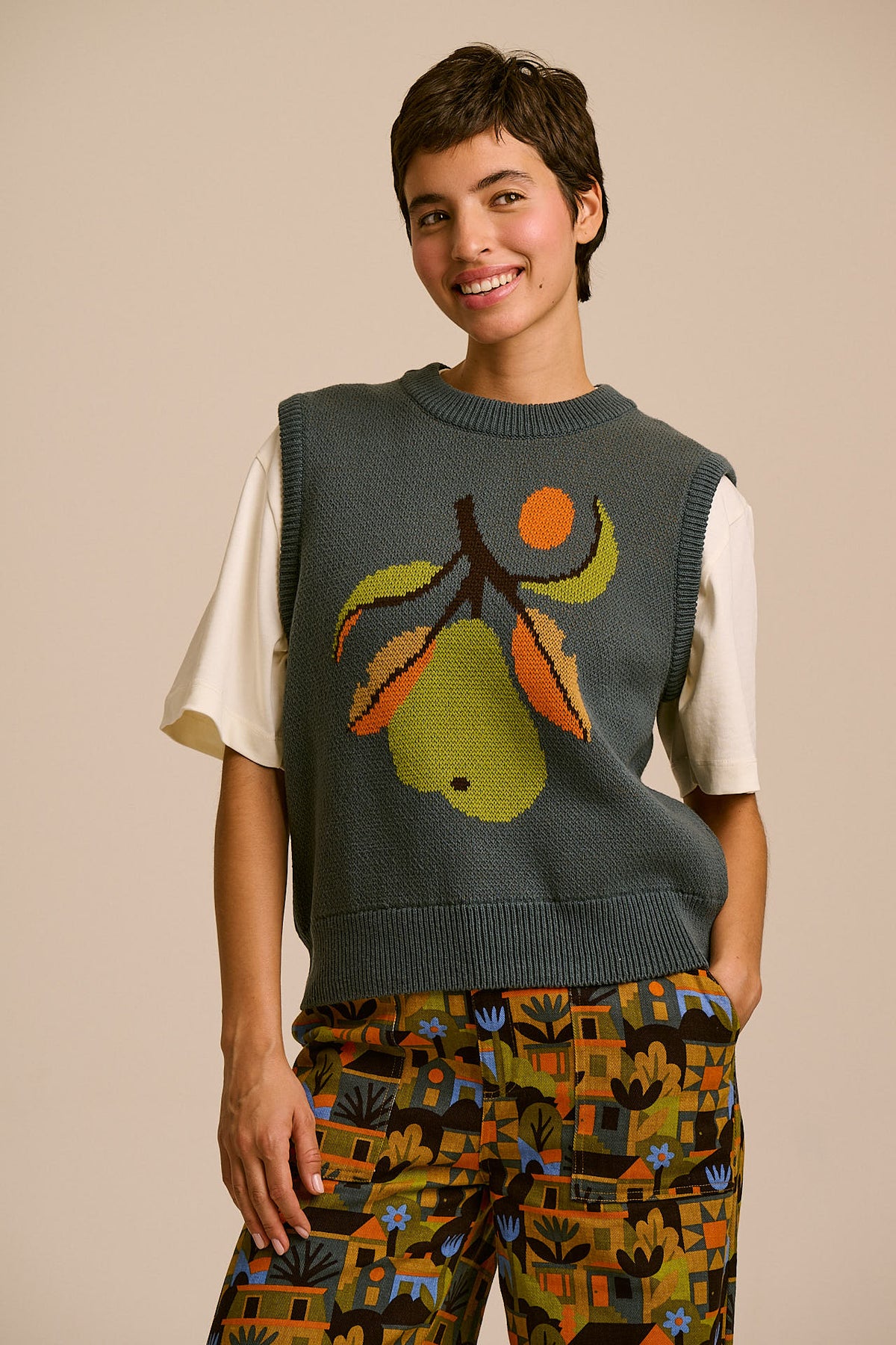 L.E Saffle - Cotton Knitted Vest in Monique Aimee & Yak
