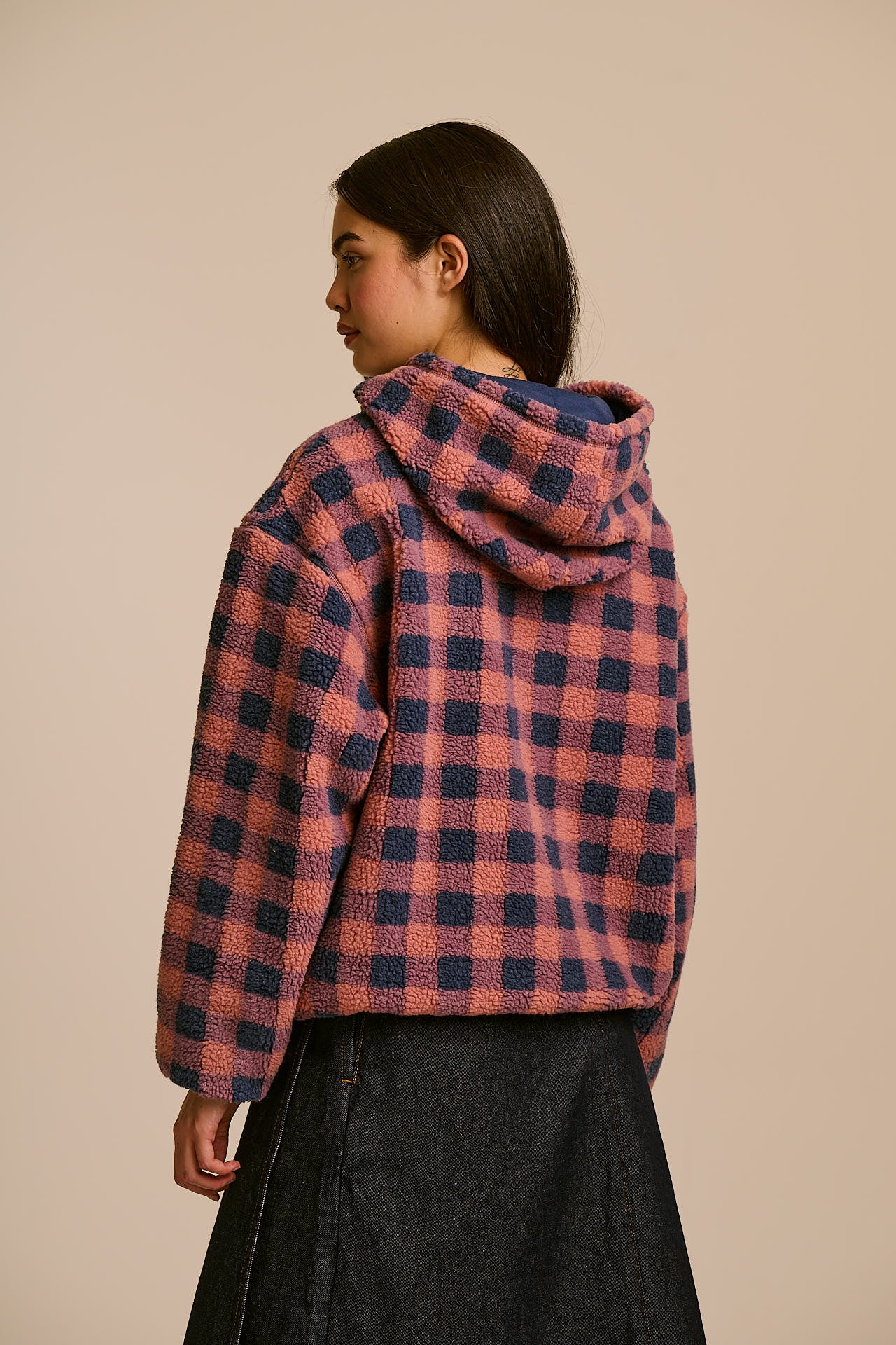 Misha - Fleece Jacket in Blue and Pink Check