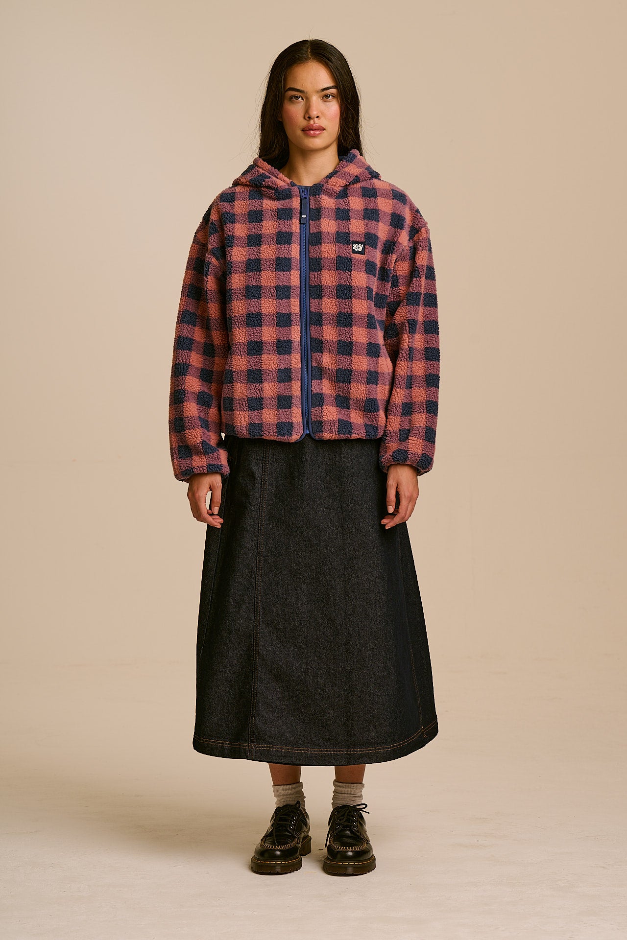 Misha - Fleece Jacket in Blue and Pink Check
