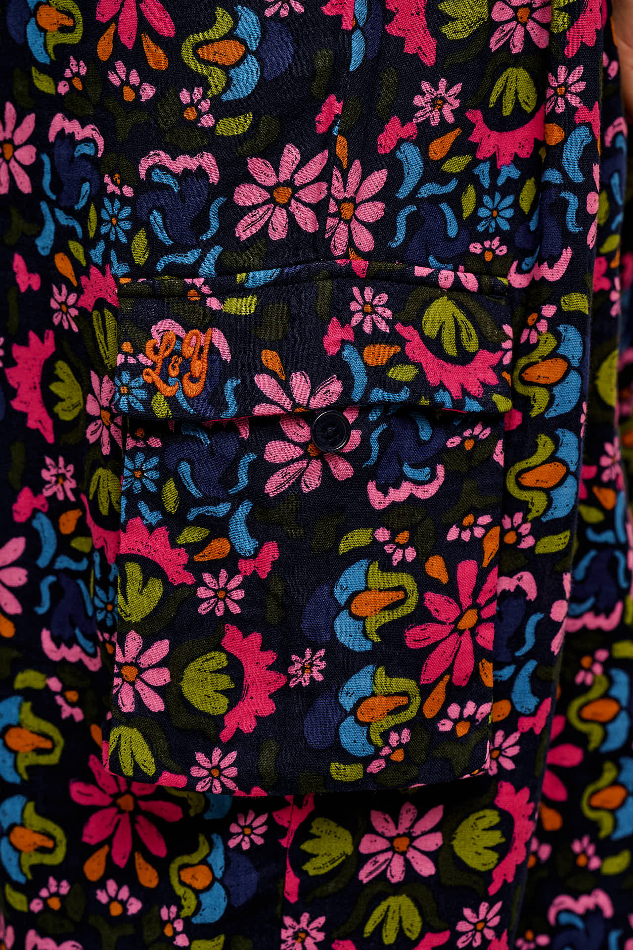 Miyada - Cotton Balloon Leg Dungarees in Blue Artisan Floral Patchwork