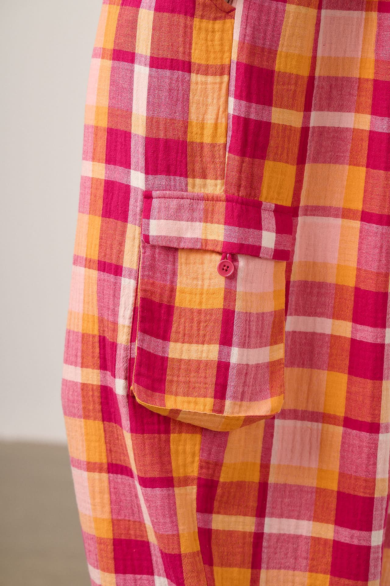 Miyada - Cotton Dungarees in Orange & Pink Check