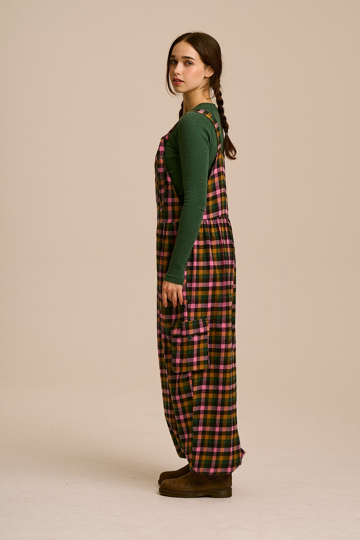 Miyada Cuffed Leg Dungarees - Organic Brushed Cotton in Botanist Gingham