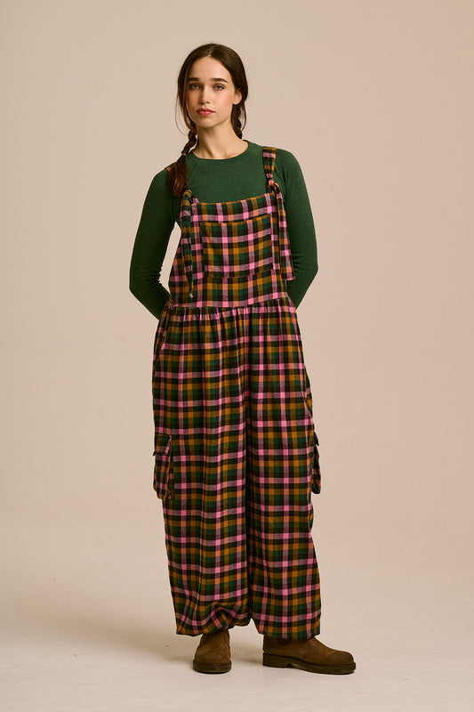 Miyada Cuffed Leg Dungarees - Organic Brushed Cotton in Botanist Gingham