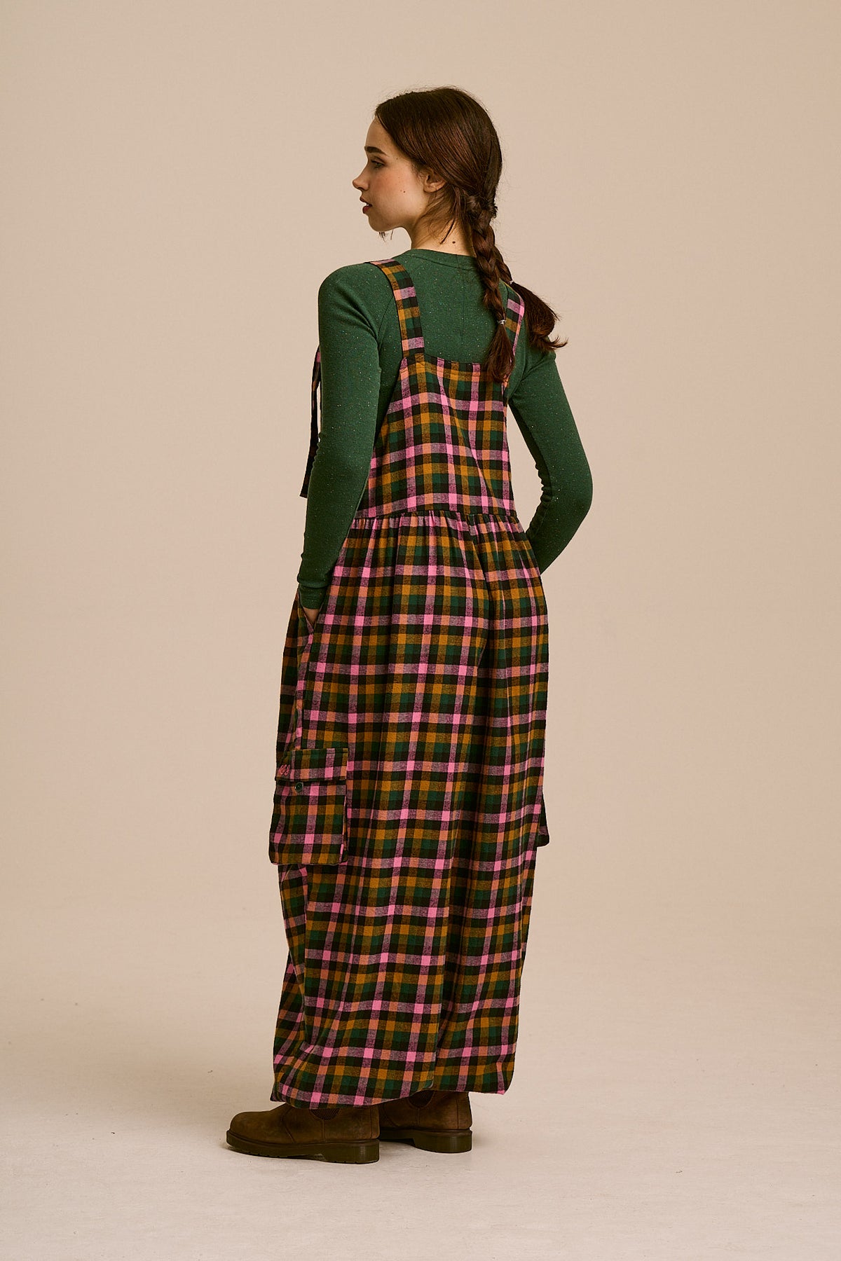 Miyada Cuffed Leg Dungarees - Organic Brushed Cotton in Botanist Gingham