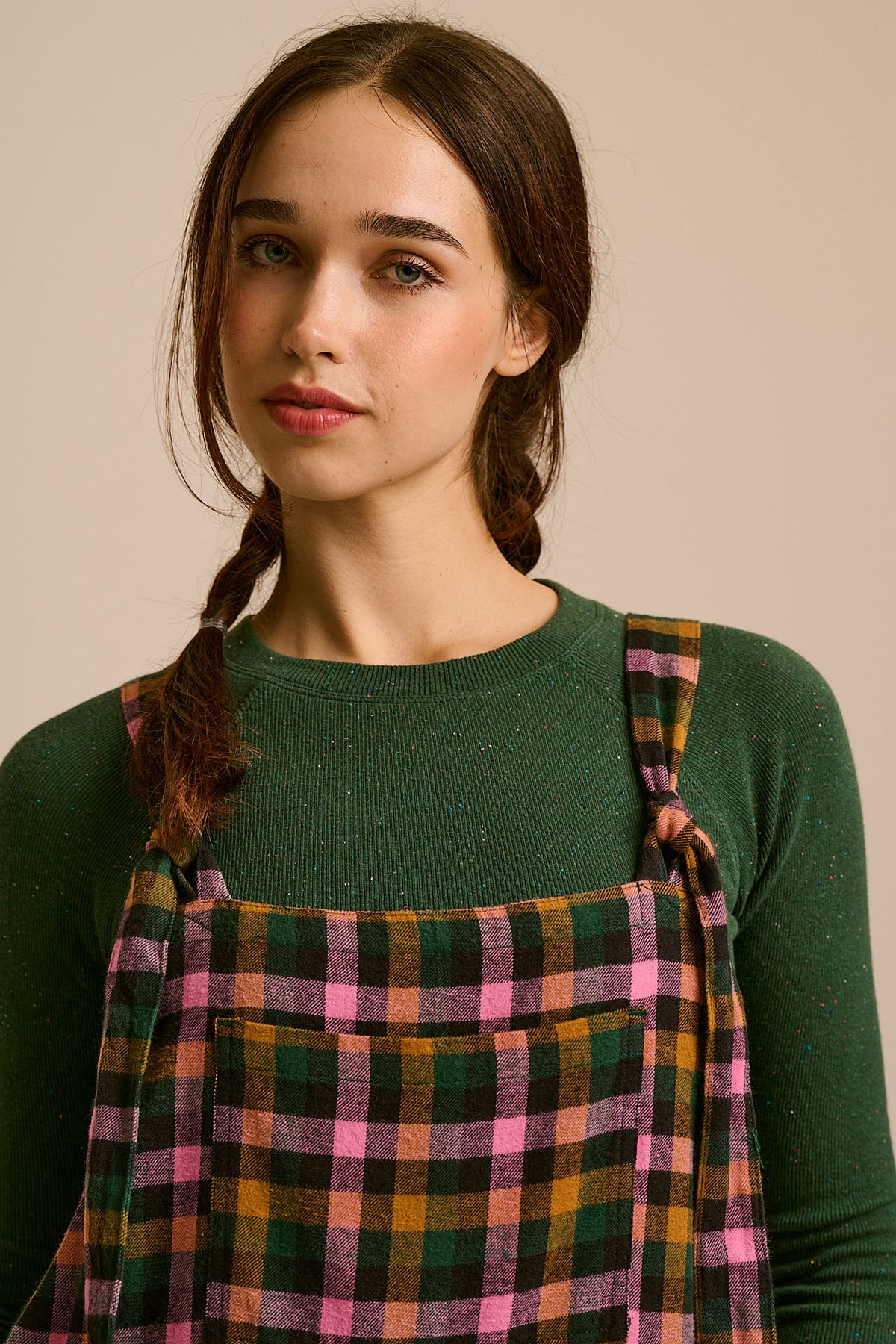 Miyada Cuffed Leg Dungarees - Organic Brushed Cotton in Botanist Gingham
