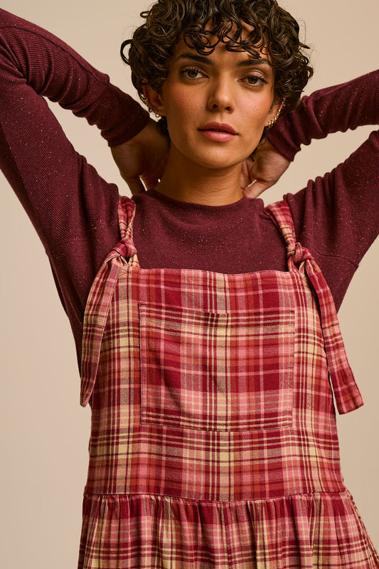 Miyada - Brushed Cotton Dungarees in Pink and Red Check