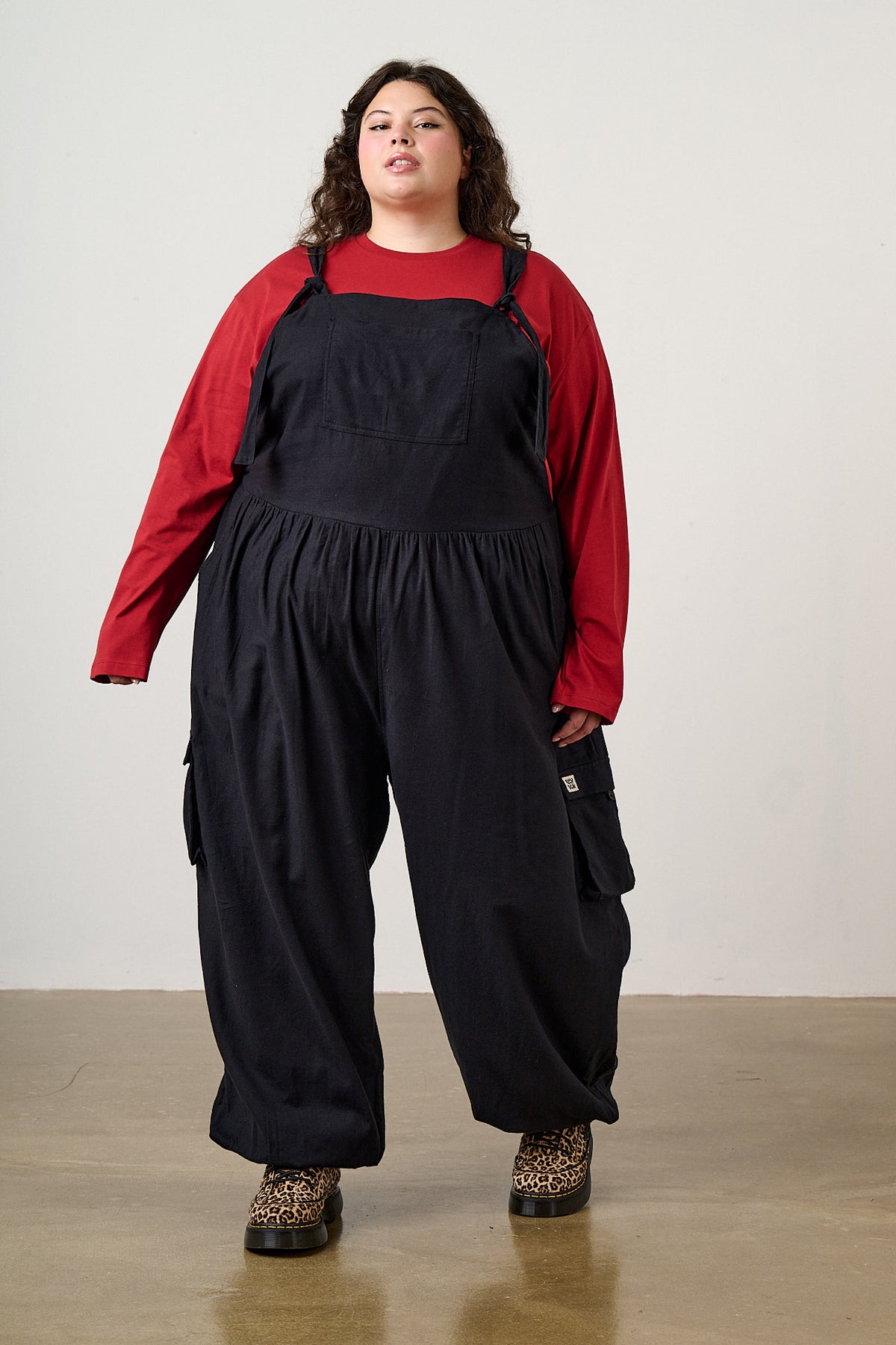 Miyada - Brushed Cotton Dungarees in Black