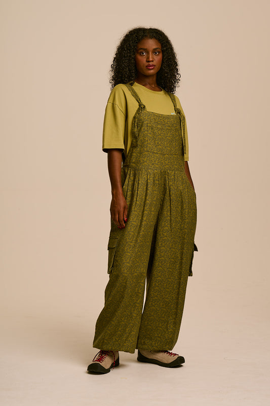 Miyada - Brushed Cotton Dungarees in Green Palace Ditsy Floral