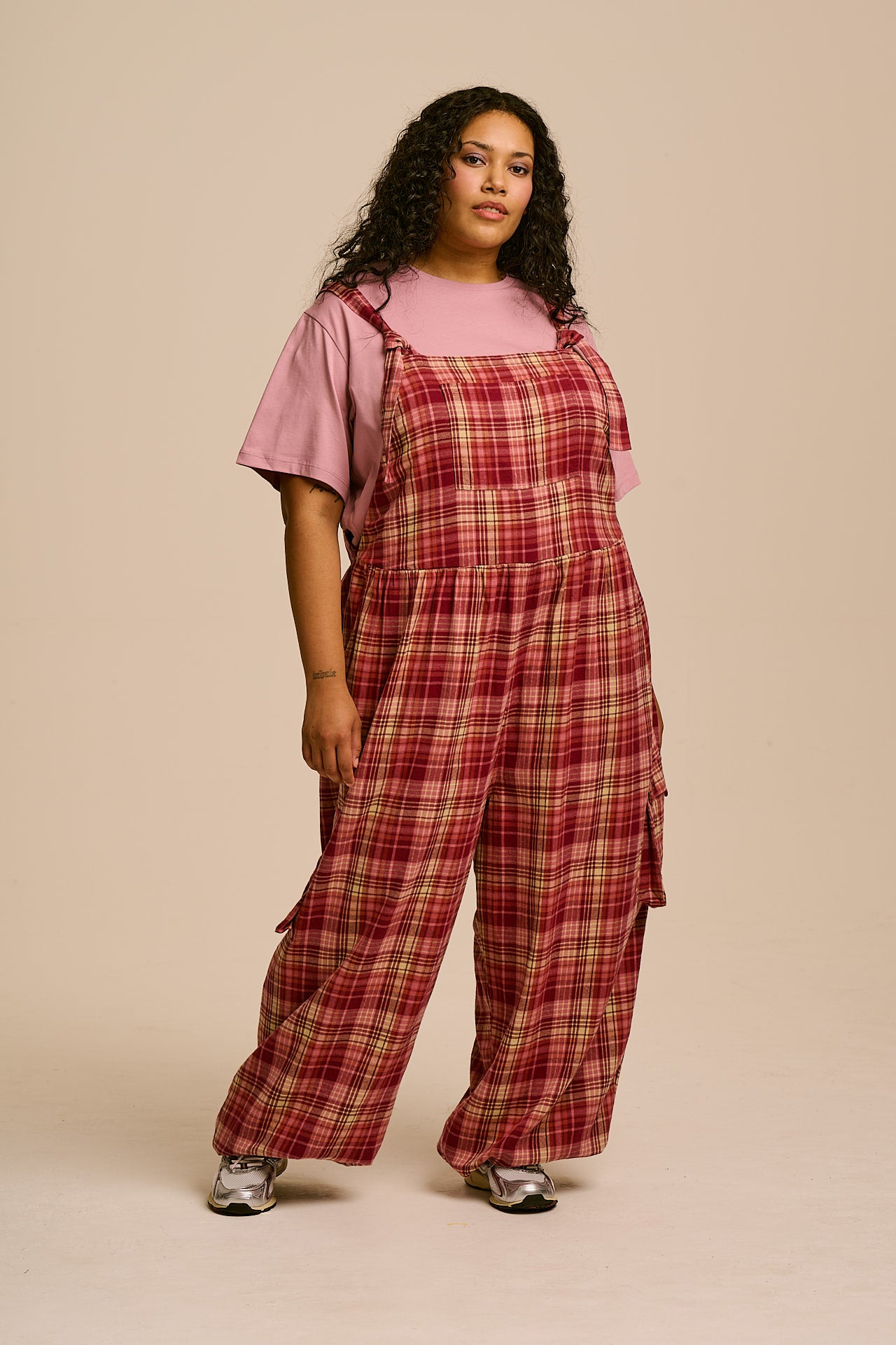 Miyada - Brushed Cotton Dungarees in Pink and Red Check