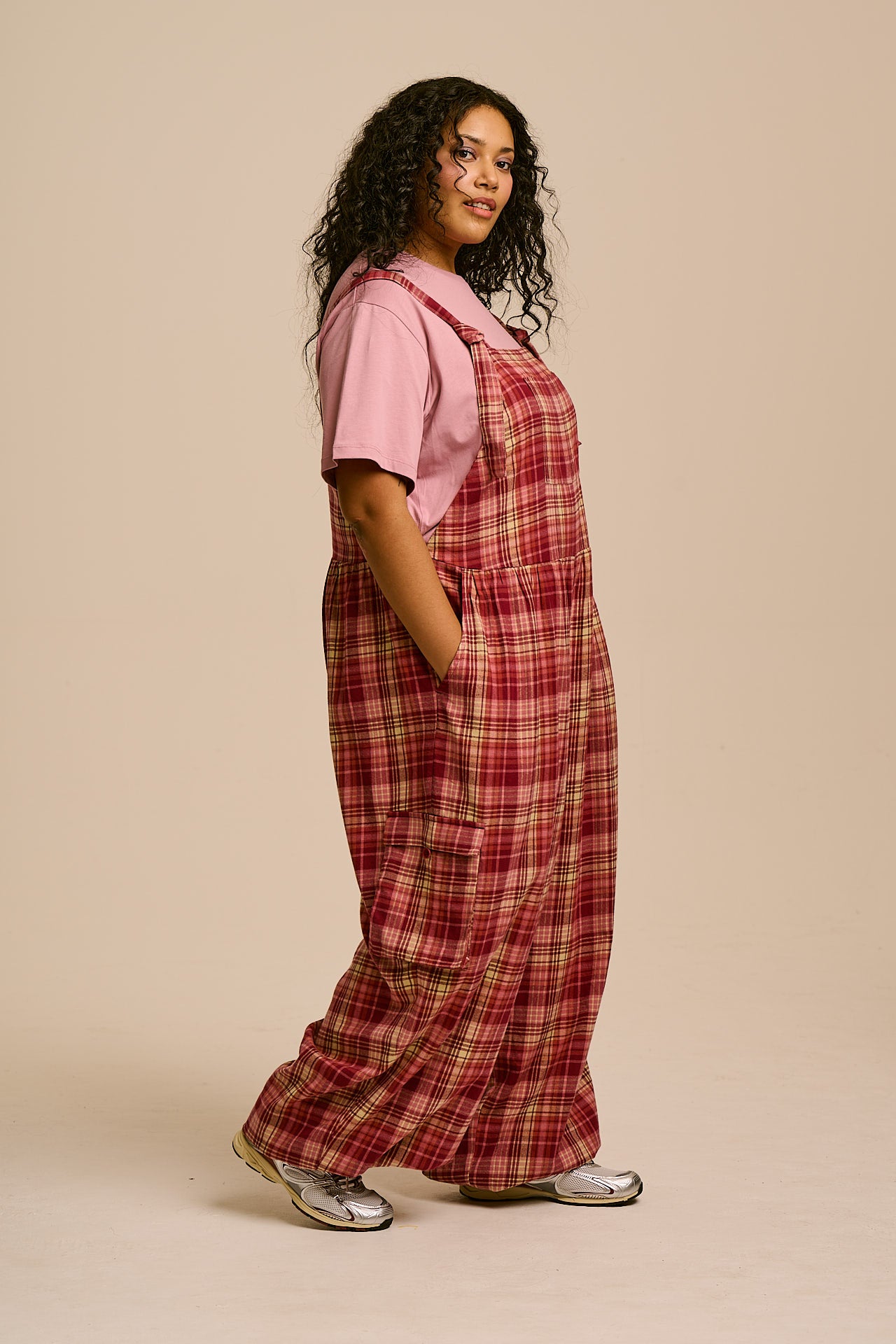 Miyada - Brushed Cotton Dungarees in Pink and Red Check