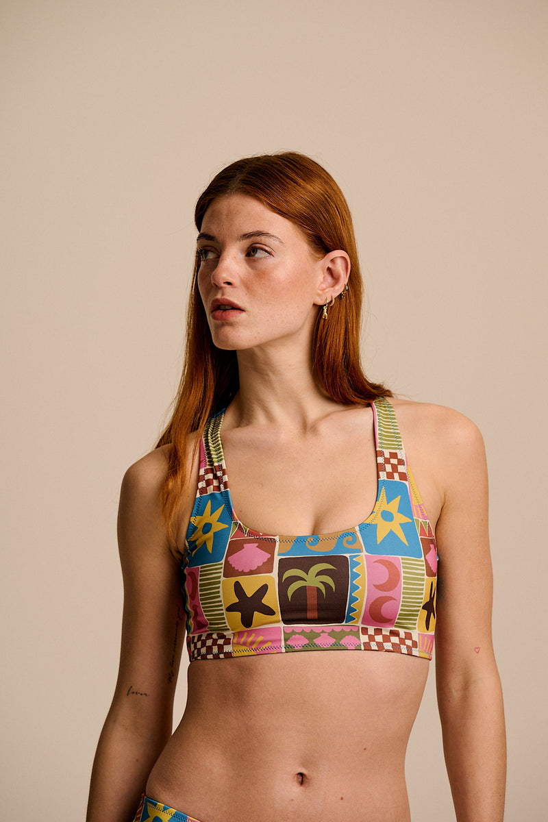 Morella - Racerback Bikini Top in Coastal Tile