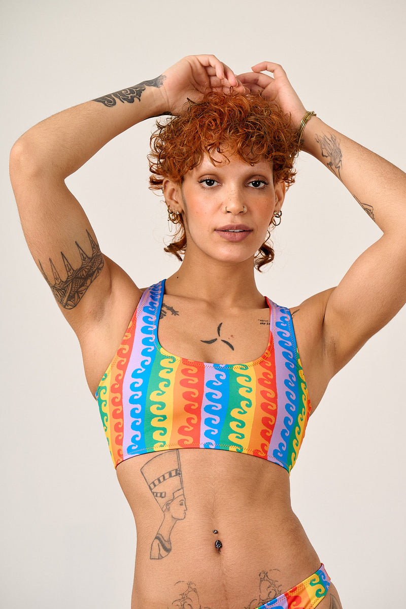 Morella - Racerback Bikini Top in Rainbow Wave