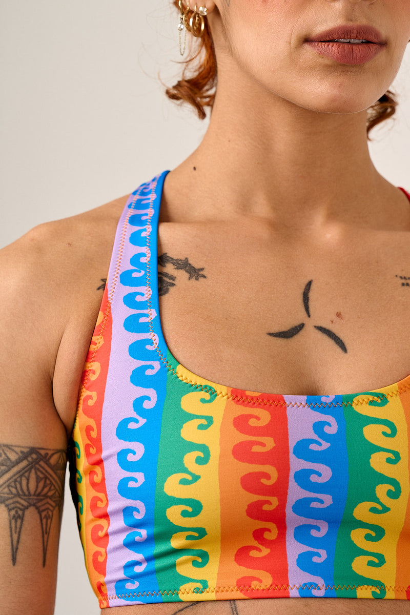 Morella - Racerback Bikini Top in Rainbow Wave