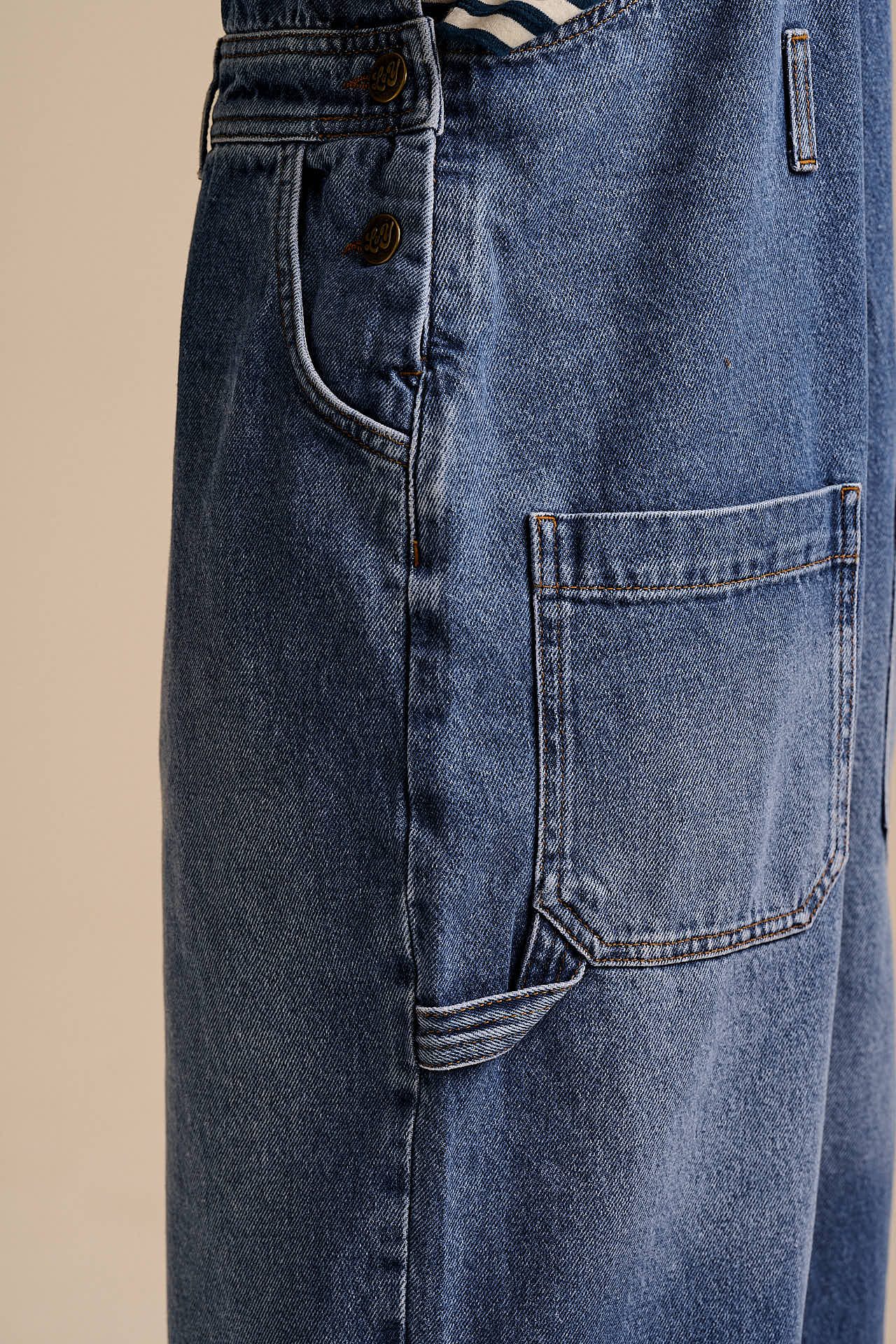 Mullen - Denim Dungarees in Midwash with Metal Clasps – Lucy & Yak