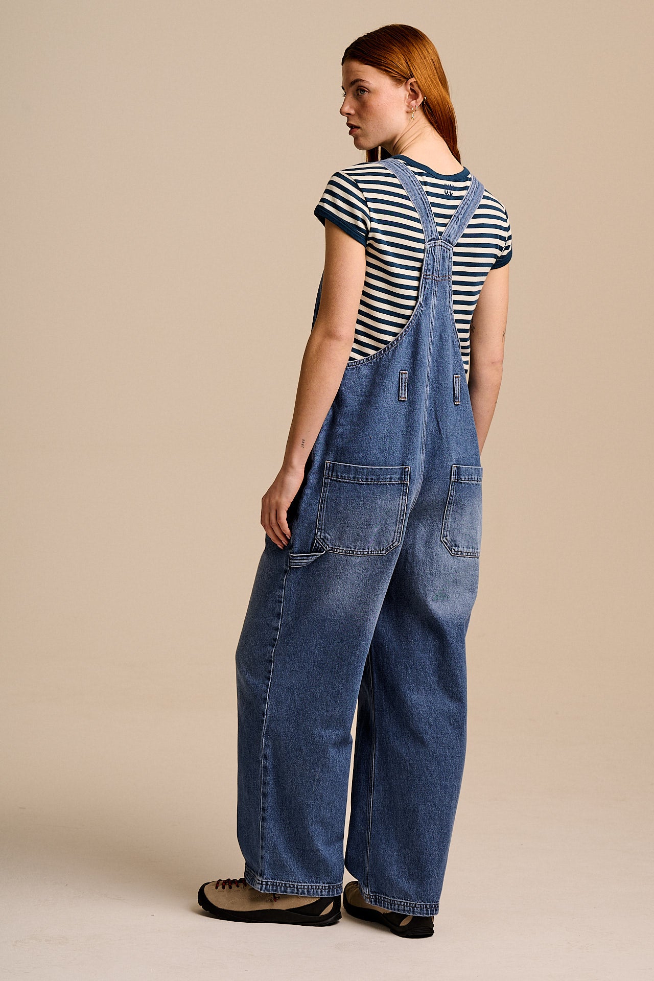 Mullen - Denim Dungarees in Midwash with Metal Clasps