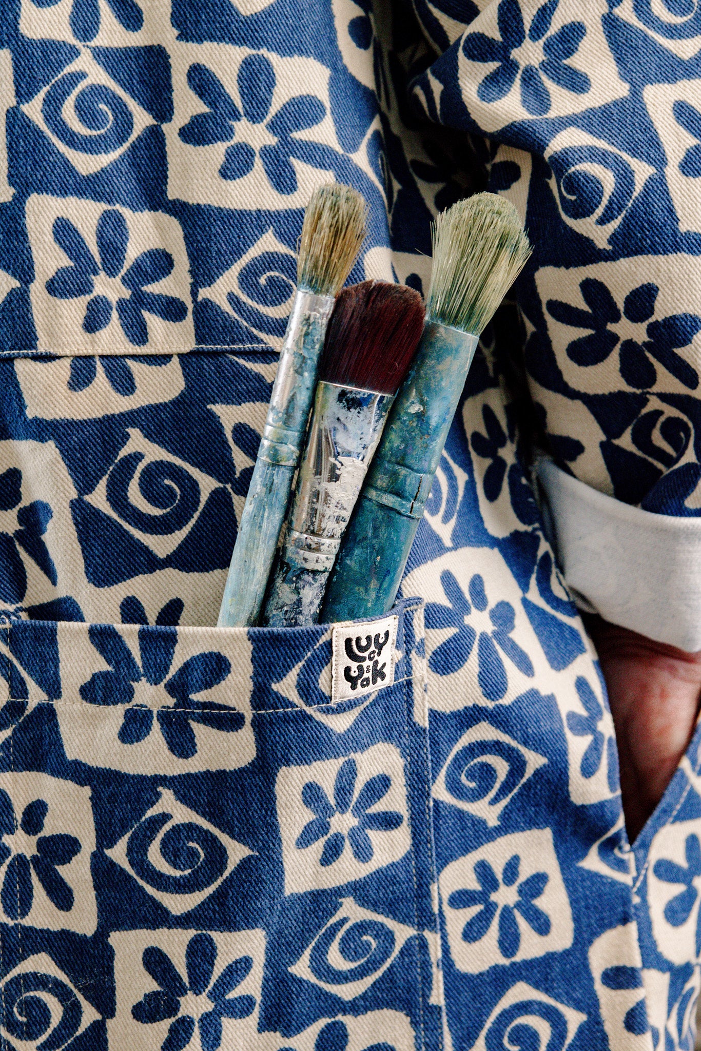 Arendal - Cotton Long Sleeve Jumpsuit in Blue Floral Check Print