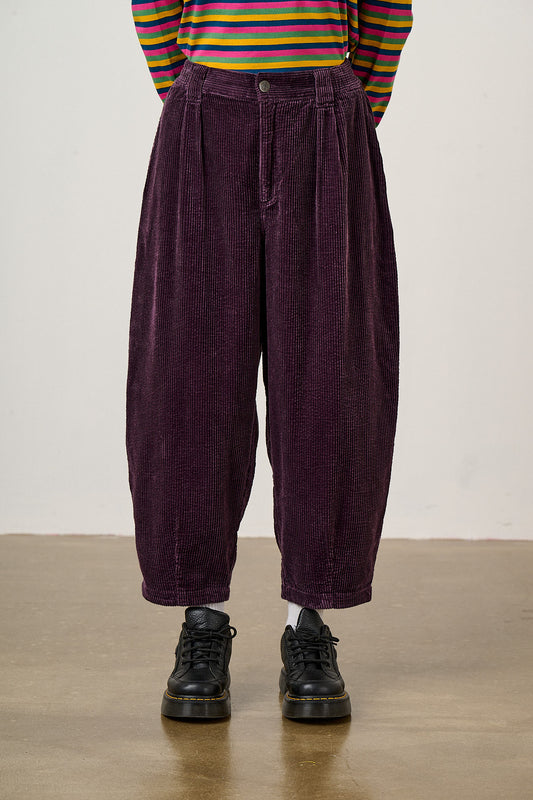 Ashby - Organic Corduroy Barrel Trouser in Plum Perfect
