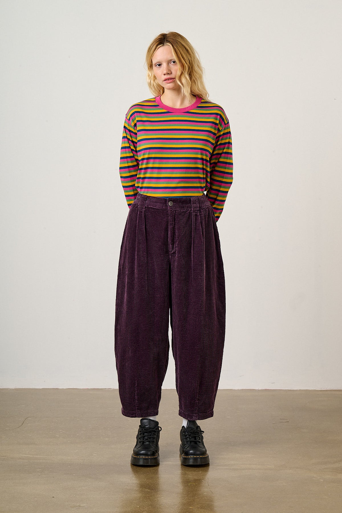Ashby - Organic Corduroy Barrel Trouser in Plum Perfect