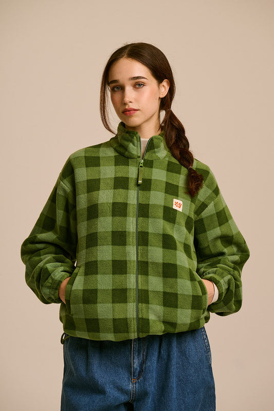 Nicks - Full Zip Polar Fleece in Green Check