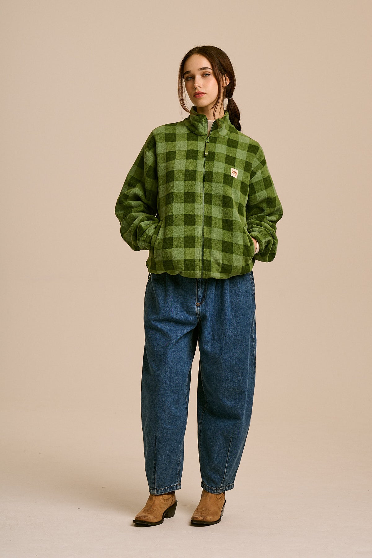 Nicks - Full Zip Polar Fleece in Green Check