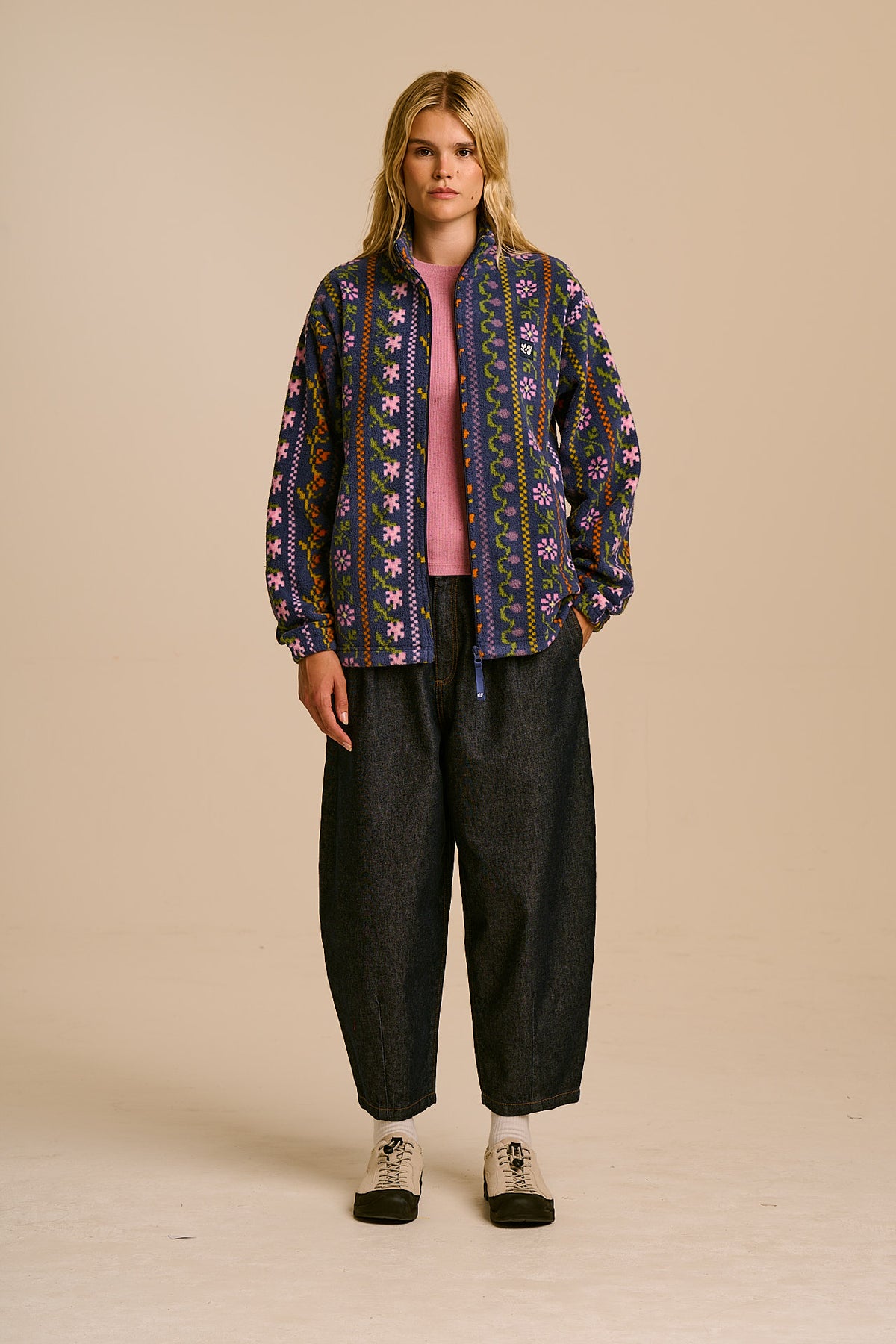 Nicks - Full Zip Polar Fleece in Navy Folk Floral