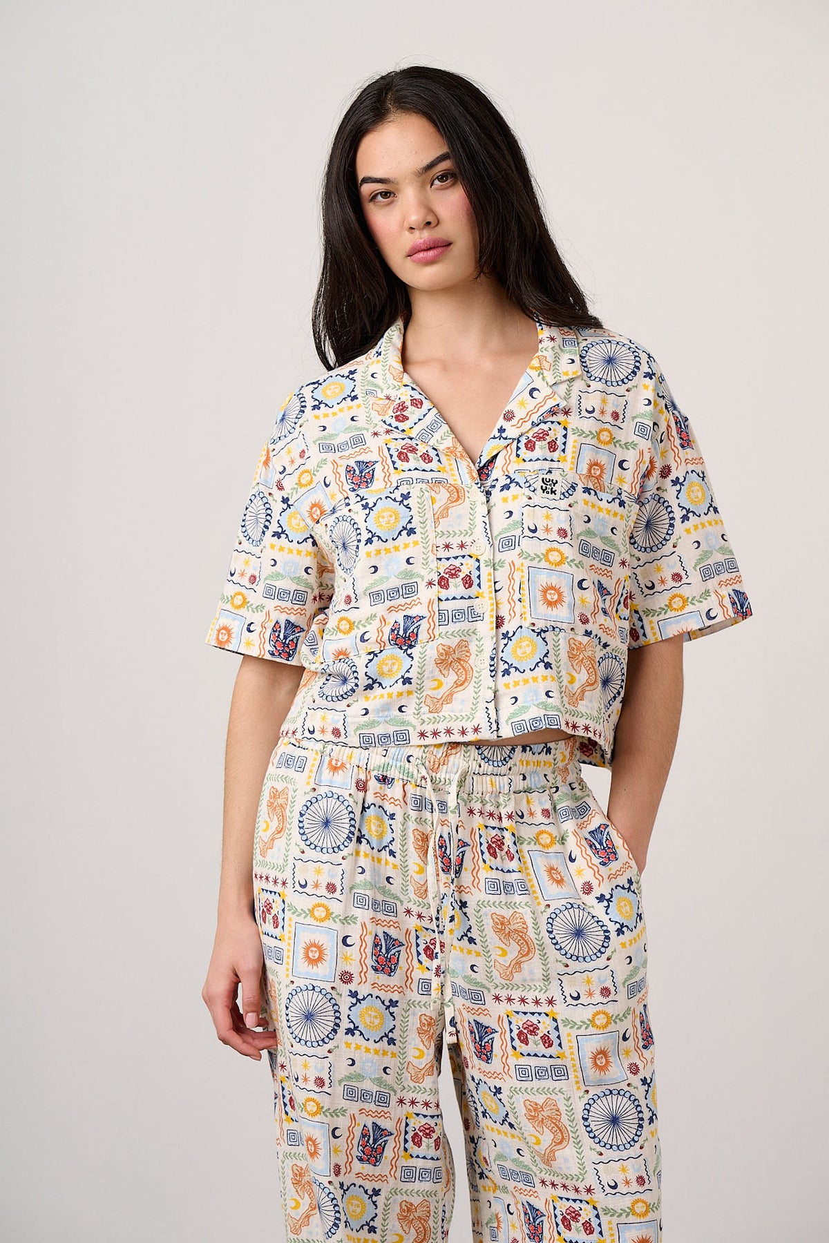 Alfie Cotton Shirt Ecru Cosmic Folk Tile