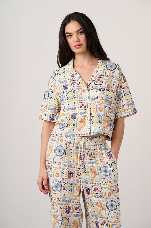 Alfie - Cotton Shirt in Ecru Cosmic Folk