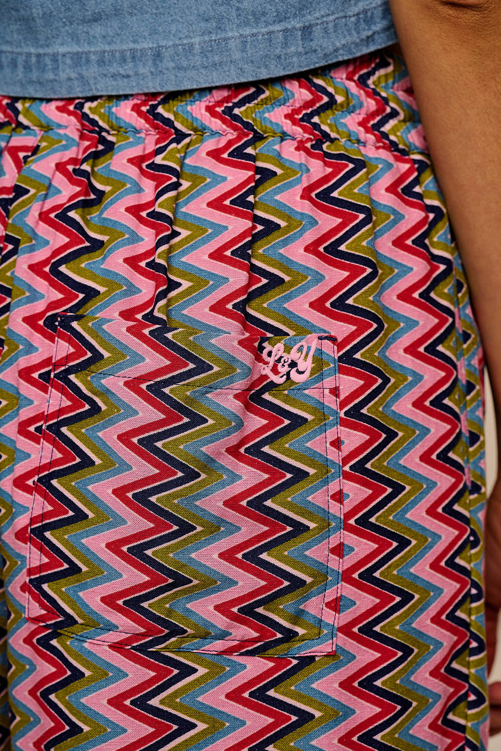 Norris - Wide Leg Cotton & Viscose Trousers in Zig Zag Stripe